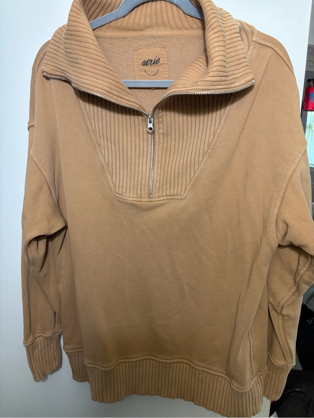 Aerie tan quarter zip sweatshirt xs